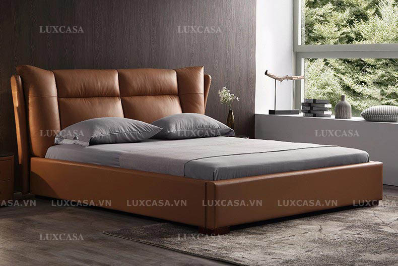 Giường da hiện đại màu nâu GD123