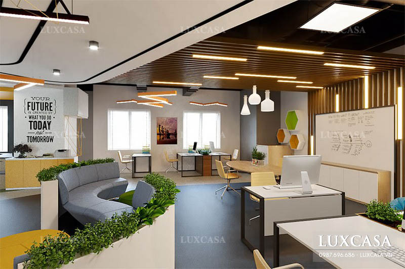 Sắp xếp xen kẽ cây xanh trang trí phòng làm việc công ty