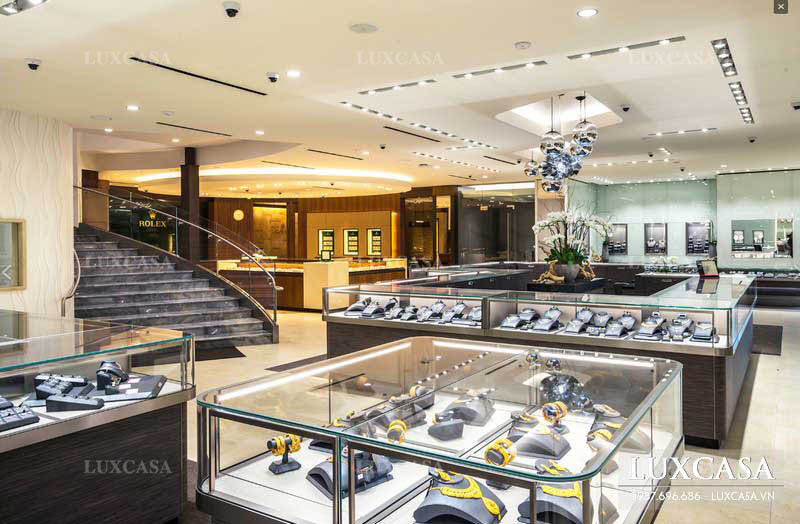 Thiết kế sắp xếp đèn trang trí showroom cửa hàng sang trọng