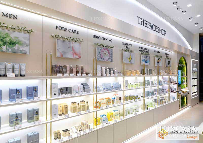 Thi công nội thất sản xuất tủ kệ showroom shop mỹ phẩm thefaceshop