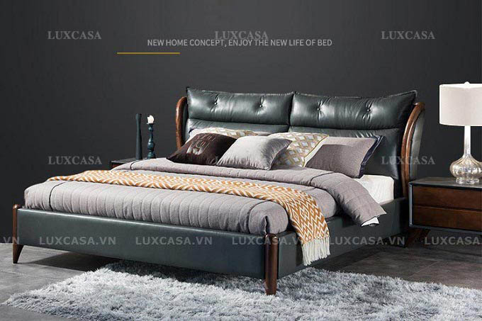 Mẫu giường đôi phủ da bóng GD112