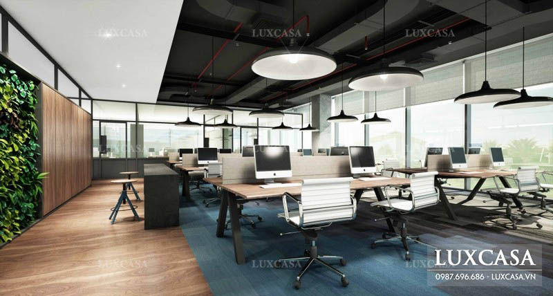 Thiết kế sắp xếp văn phòng diện tích lớn phong cách đơn giản