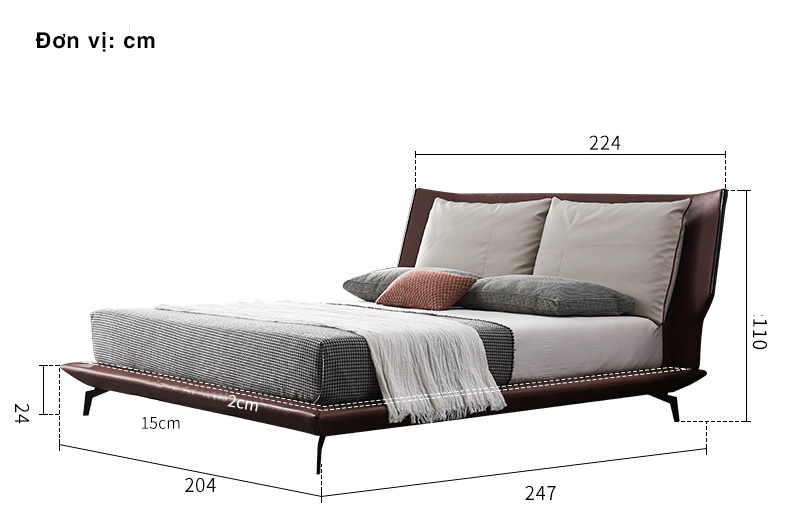 Kích cỡ giường phủ da hiện đại đơn giản