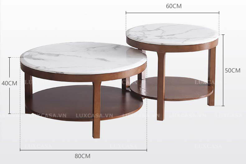 Bộ bàn trà đôi hình tròn mặt đá BT115