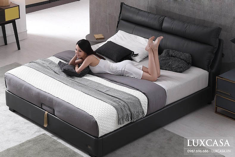 mẫu giường ngủ màu xám trẻ trung GD108