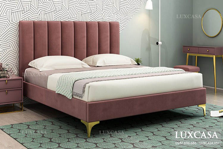 Mẫu giường vải nỉ đơn giản GN106 màu hồng