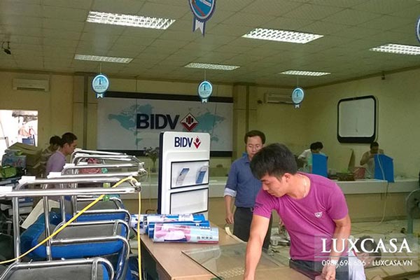 Thi công phòng giao dịch ngân hàng BIDV chi nhánh Mê Linh