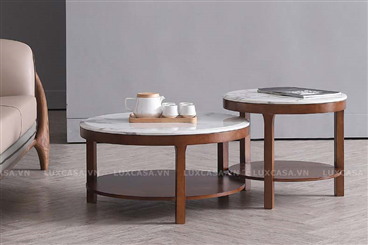 Bộ bàn trà đôi hình tròn mặt đá BT115
