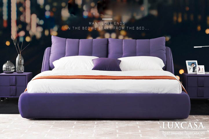 Giường vải nỉ hiện đại màu tím GN109