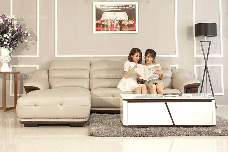 Set sofa da góc chân gỗ chung cư SD118