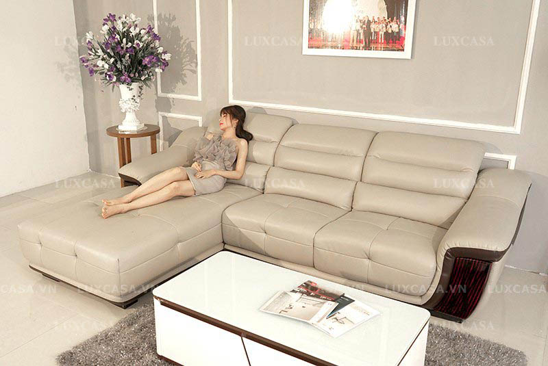 Set sofa da góc chân gỗ chung cư SD118