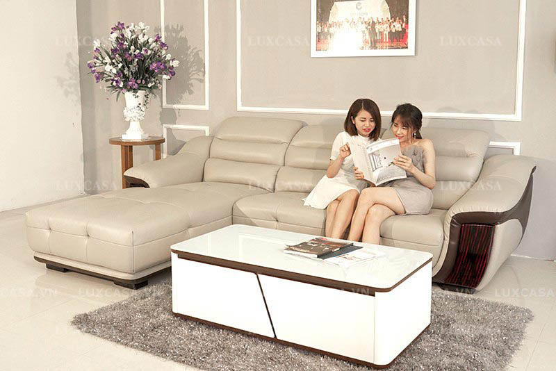 Set sofa da góc chân gỗ chung cư SD118