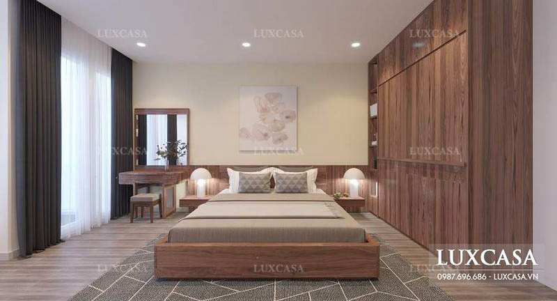 Thiết kế phòng ngủ chung cư gỗ tự nhiên