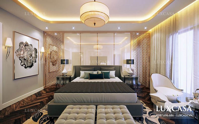 Trang trí phối màu phòng ngủ biệt thự thư giãn