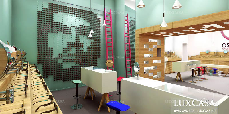 Thiết kế thi công nội thất showroom kính mắt oscar ấn tượng