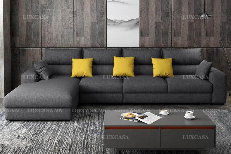 Mẫu ghế sofa vải phòng khách SN102 màu xám đen