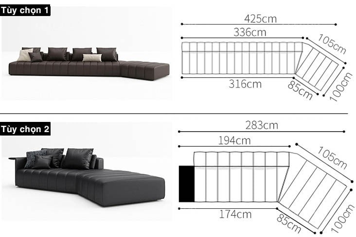 Một số lựa chọn về kích thước sofa theo chỗ ngồi