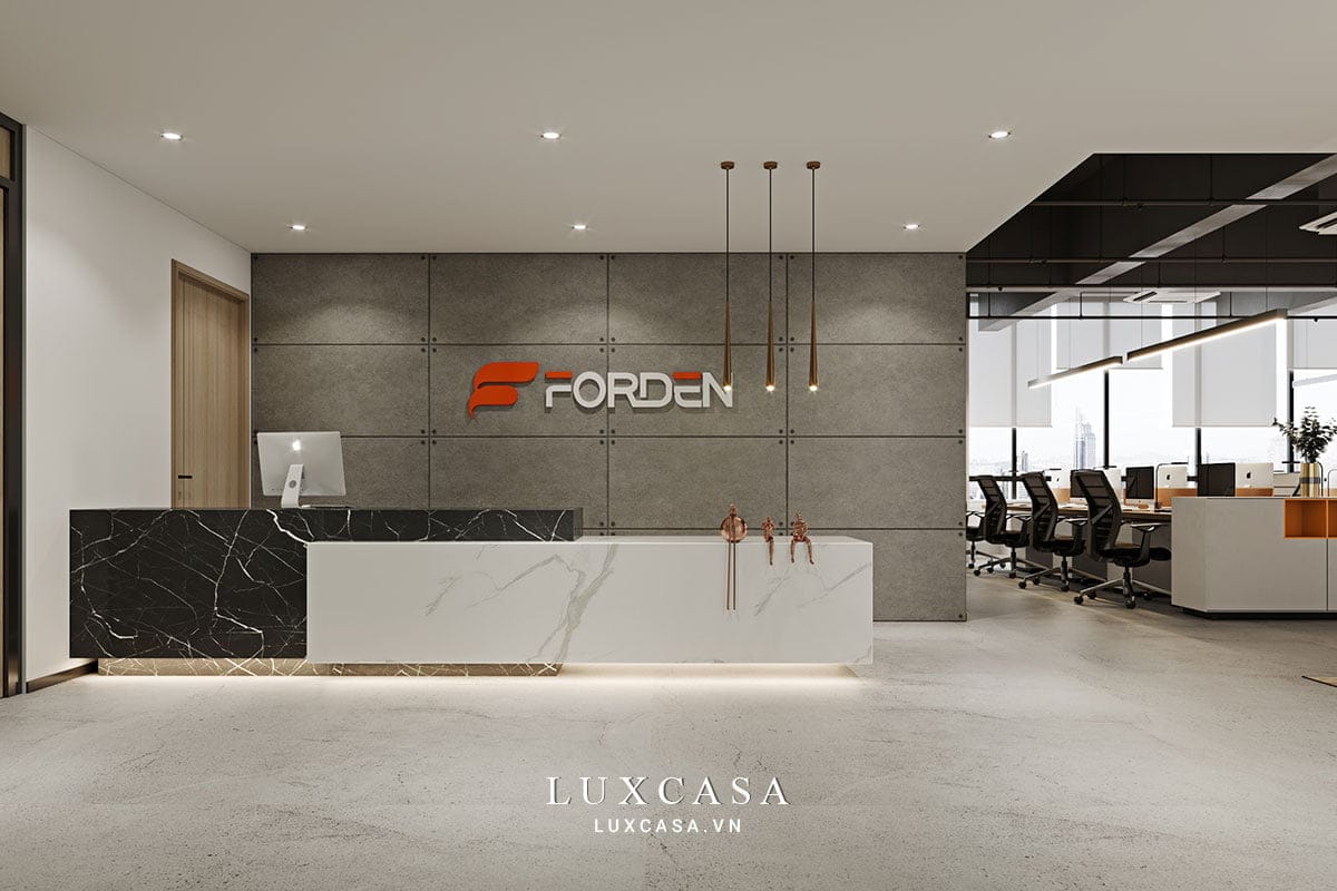 Mẫu thiết kế quầy lễ tân công ty Forden