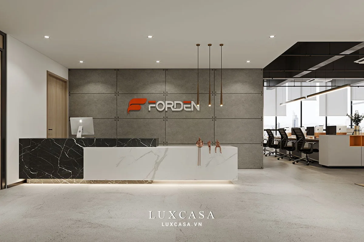 Mẫu thiết kế quầy lễ tân công ty Forden