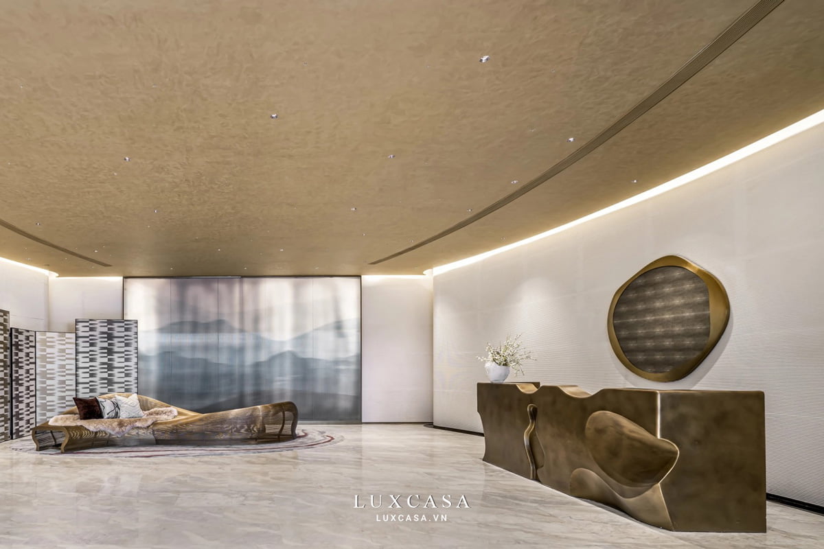 Thiết kế quầy lễ tân đẹp với cách phố màu sang trọng