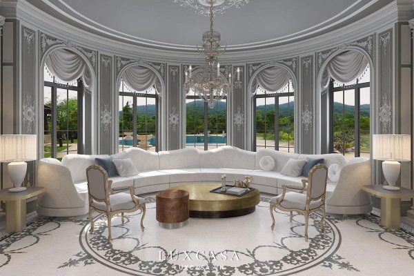 Sắp xếp đồ nội thất phòng tiếp khách tầng 2 dạng vòng cung