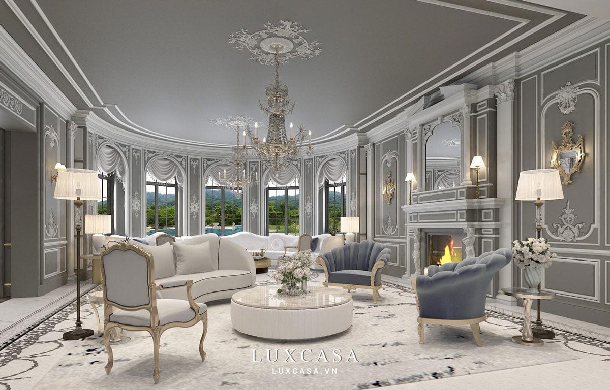 Phòng khách tầng 2 với góc nhìn rộng