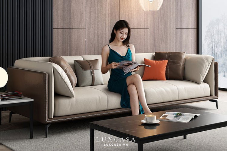 Bộ ghế sofa văng da thiết kế hiện đại 