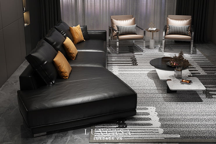 bộ sofa da đen SF0323