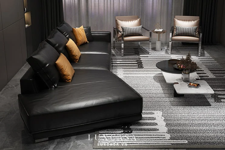 bộ sofa da đen SF0323
