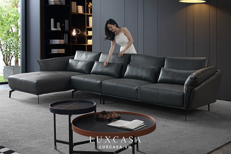 ghế sofa da đen SF0319