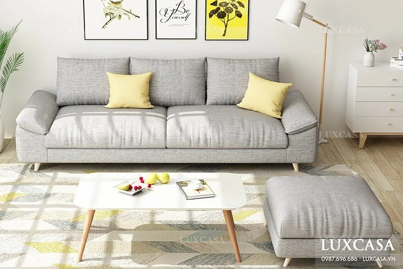 Ghế sofa dáng dài chất liệu vải nỉ bền bỉ 