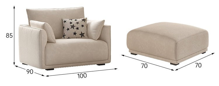 kích thước sofa đơn và đôn ghế