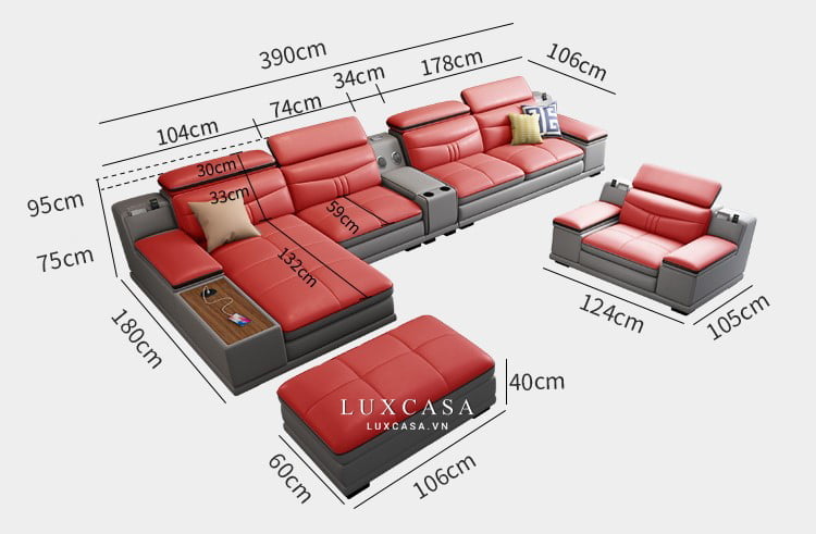 kích thước sofa góc đa năng Lux-st01