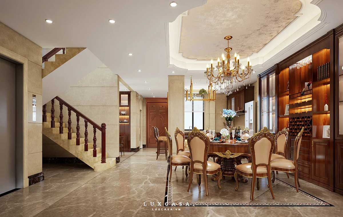 Không gian mở phòng bếp xen kẽ phòng ăn