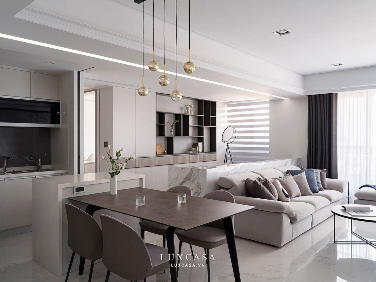 Nội thất phòng khách chung cư tối giản thanh lịch
