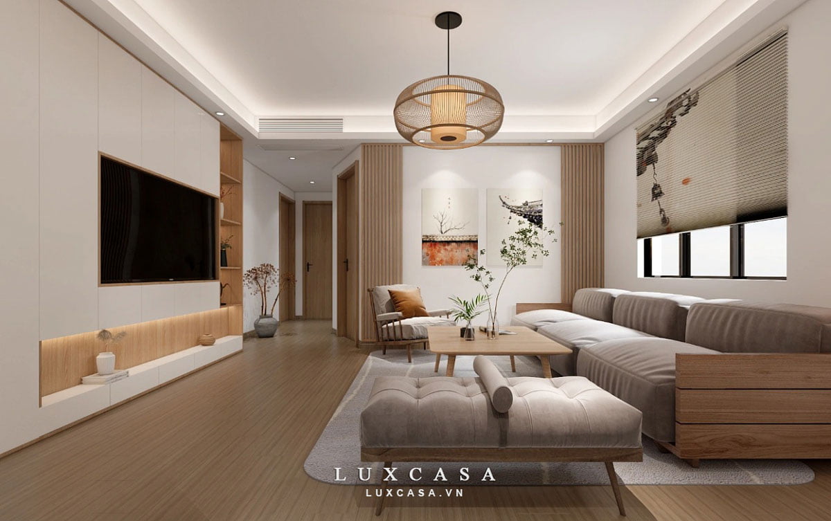 Phòng khách trong thiết kế phong cách Nhật Bản với đồ nội thất thủ công