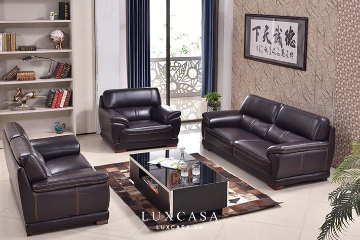 sofa da đen SP220