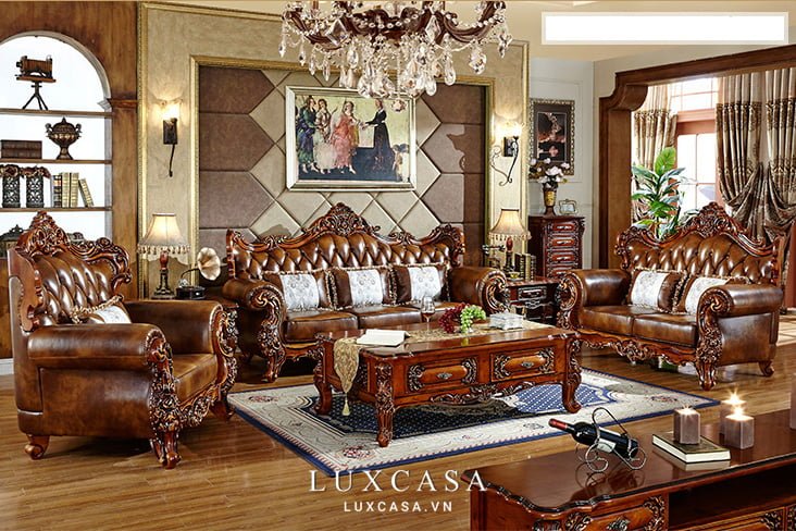 sofa da nâu tân cổ điển STC114