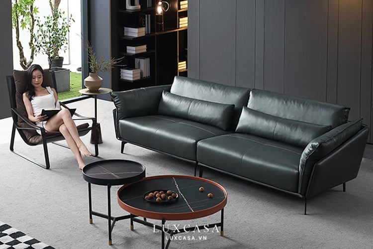 sofa đen bọc da SV123