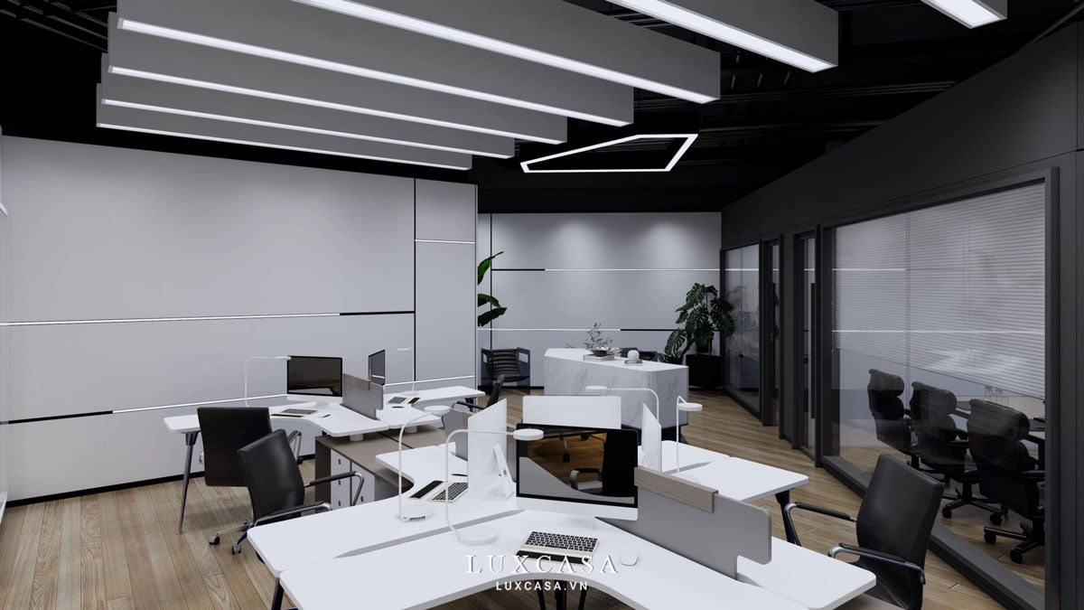 Thiết kế văn phòng màu trắng