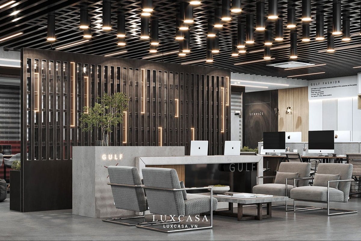 Thiết kế văn phòng thời trang Gulf Fashion thời thượng, tinh tế 3 Khu vực lễ tân tiếp khách văn phòng thời trang