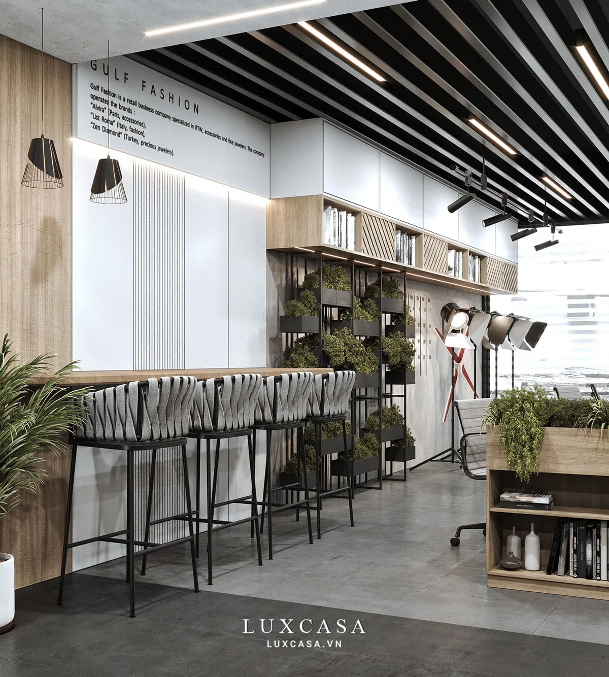 Khu vực pantry văn phòng thời trang Gulf Fashion