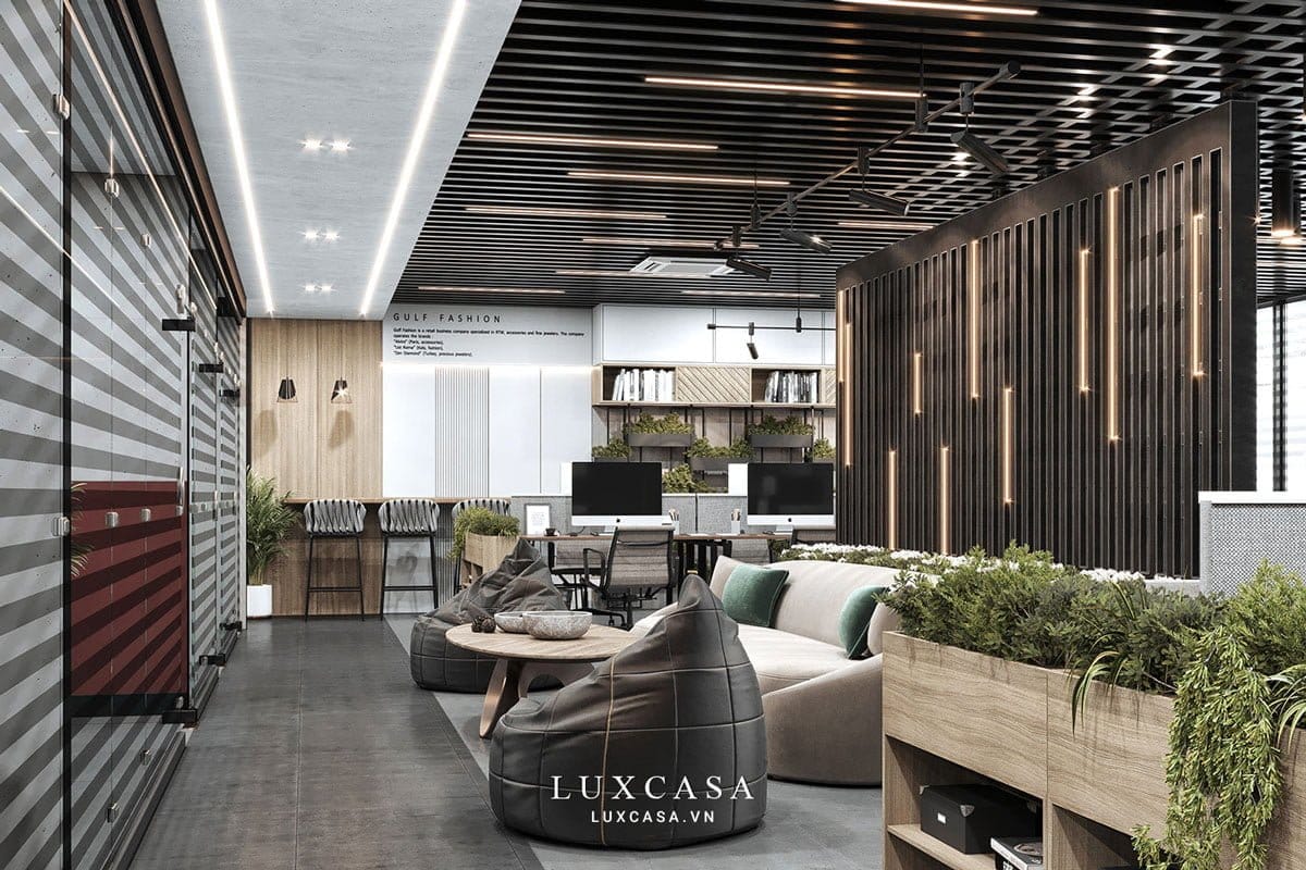 Thiết kế văn phòng thời trang Gulf Fashion thời thượng, tinh tế 6 Khu vực thư giãn cho nhân viên mặt sau