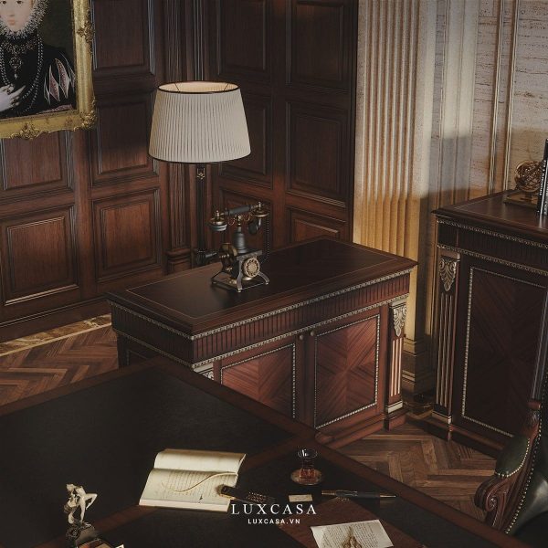 Đèn bàn vàng ấm tôn lên vẻ đẹp cổ điển cho căn phòng