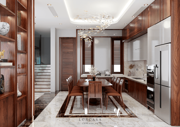 thiet ke noi that biet thu phong bep goc hep