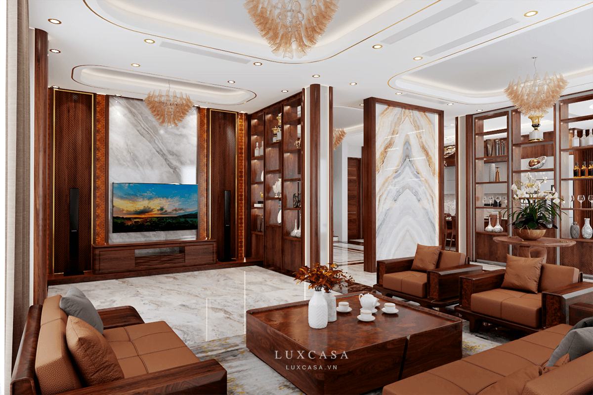 Thiết kế nội thất biệt thự phòng khách góc rộng