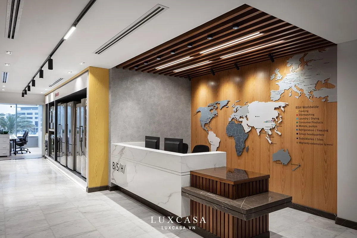 Không gian quầy lễ tân công ty toàn cầu BSH