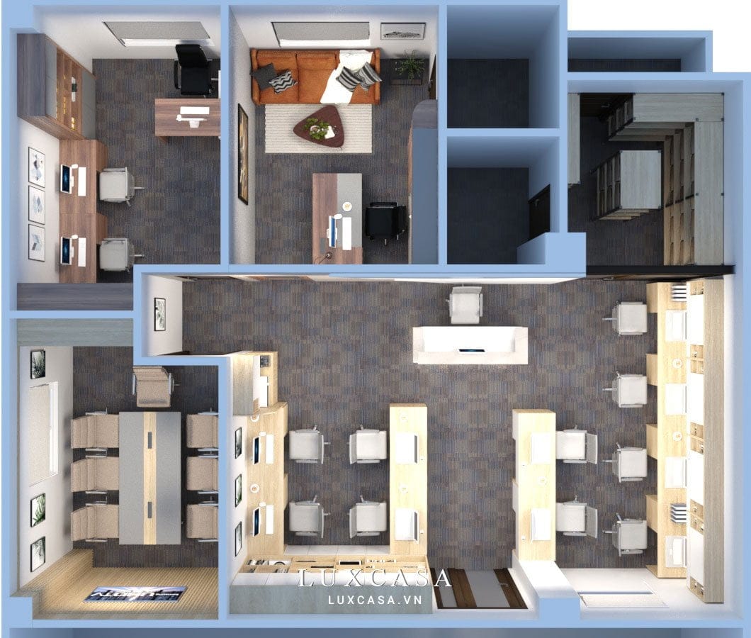 Thiết kế nội thất văn phòng công ty B&T 1 Bản vẽ bao quát văn phòng công ty B&T