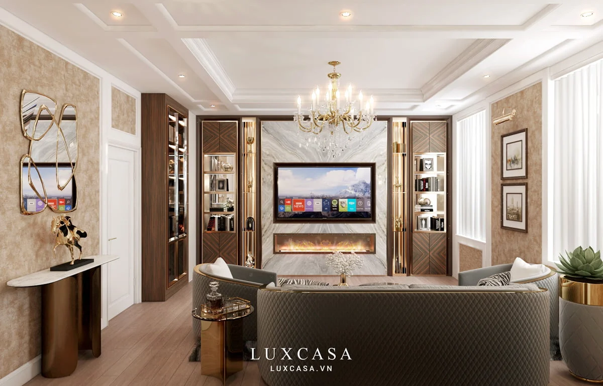 Thiết kế phòng khách biệt thự Tân cổ điển