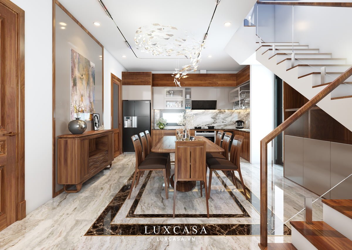 Bao quát nội thất phòng bếp biệt thự gỗ